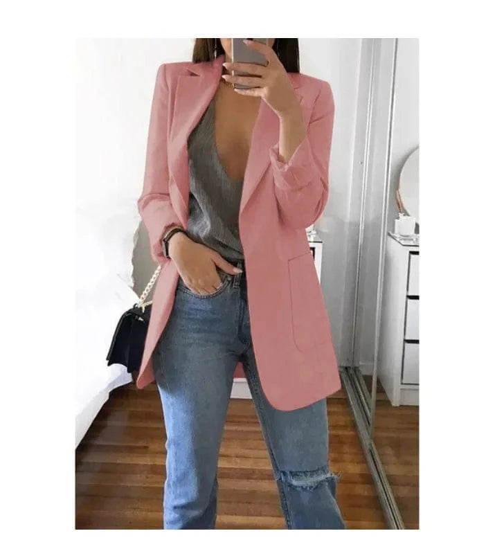 5 XL / dark pink Hot Sale Plus Size Coat Long Sleeve Fashion Lapel Slim Cardigan Temperament Suit Jacket Women Blazer