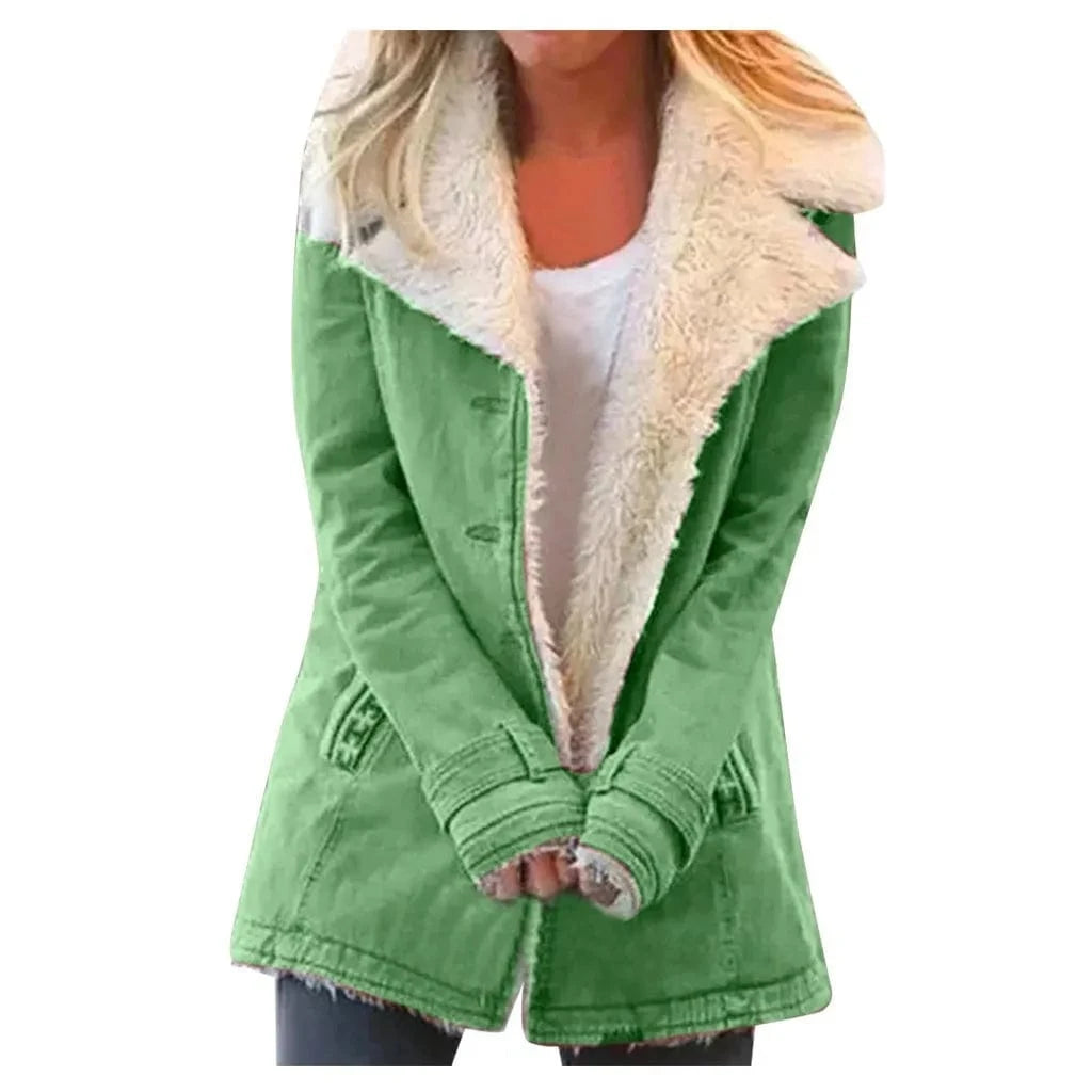 5 XL / grass green S-5XL Autumn/Winter Solid Color Plush Collar Medium length Coat Collar long windbreaker