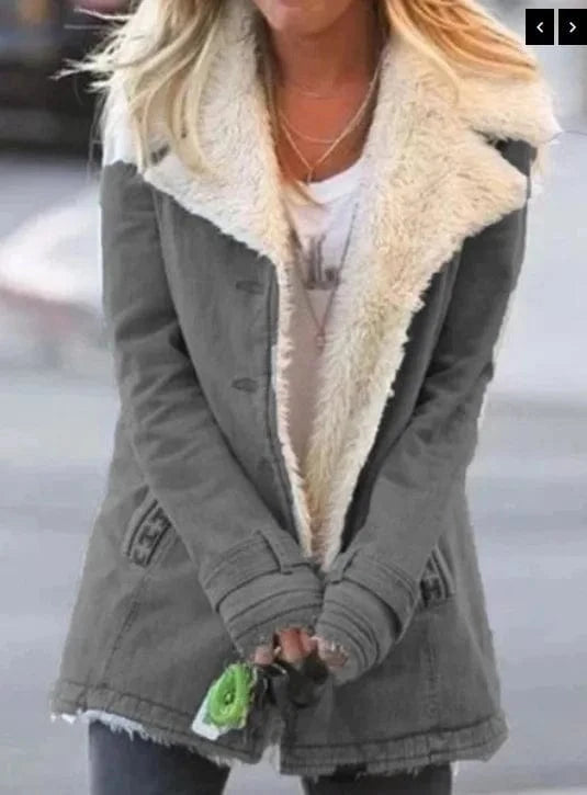 5 XL / Gray S-5XL Autumn/Winter Solid Color Plush Collar Medium length Coat Collar long windbreaker