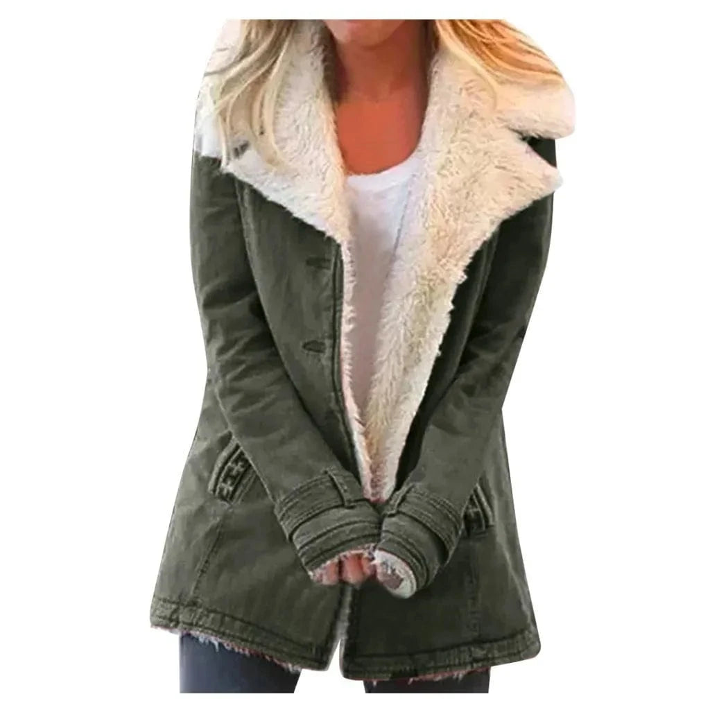 5 XL / Green Black S-5XL Autumn/Winter Solid Color Plush Collar Medium length Coat Collar long windbreaker