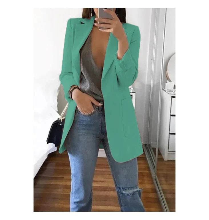 5 XL / Green Hot Sale Plus Size Coat Long Sleeve Fashion Lapel Slim Cardigan Temperament Suit Jacket Women Blazer