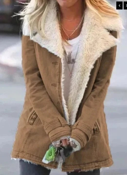 5 XL / Khaki S-5XL Autumn/Winter Solid Color Plush Collar Medium length Coat Collar long windbreaker