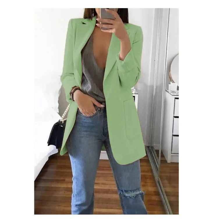 5 XL / mint Hot Sale Plus Size Coat Long Sleeve Fashion Lapel Slim Cardigan Temperament Suit Jacket Women Blazer