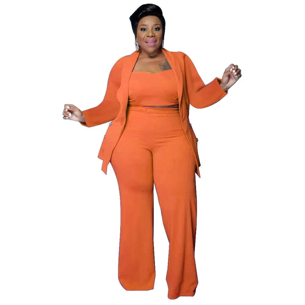 5 XL / Orange 5xl Oversized 3 Piece Set Tracksuit Women Coat Vest Long Pants Sets Long Sleeve Fall Clothes Streetwear Plus Size Women's Sets