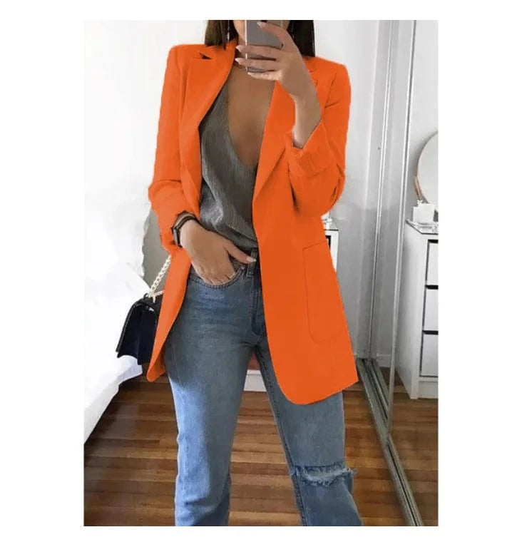 5 XL / Orange Hot Sale Plus Size Coat Long Sleeve Fashion Lapel Slim Cardigan Temperament Suit Jacket Women Blazer