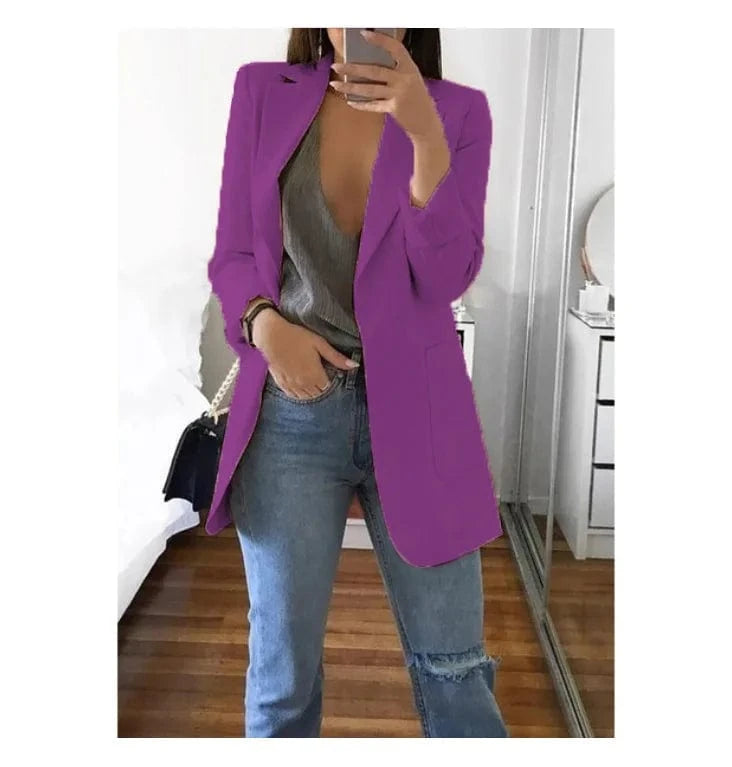 5 XL / Purple Hot Sale Plus Size Coat Long Sleeve Fashion Lapel Slim Cardigan Temperament Suit Jacket Women Blazer