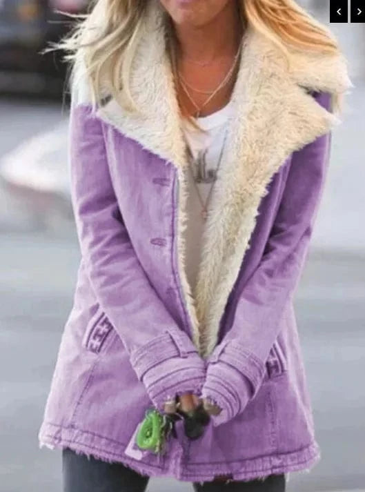 5 XL / Purple S-5XL Autumn/Winter Solid Color Plush Collar Medium length Coat Collar long windbreaker