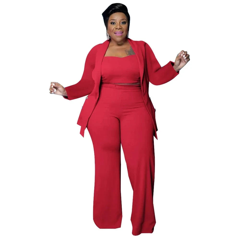 5 XL / Red 5xl Oversized 3 Piece Set Tracksuit Women Coat Vest Long Pants Sets Long Sleeve Fall Clothes Streetwear Plus Size Women's Sets