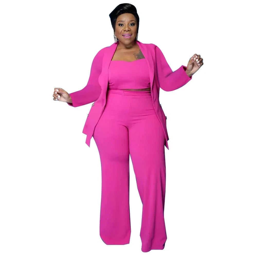 5 XL / Rose Madder 5xl Oversized 3 Piece Set Tracksuit Women Coat Vest Long Pants Sets Long Sleeve Fall Clothes Streetwear Plus Size Women's Sets