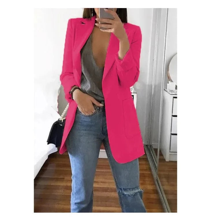 5 XL / Rose Madder Hot Sale Plus Size Coat Long Sleeve Fashion Lapel Slim Cardigan Temperament Suit Jacket Women Blazer