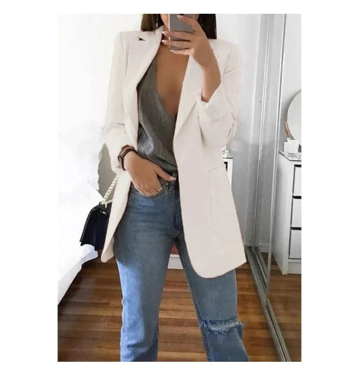 5 XL / White Hot Sale Plus Size Coat Long Sleeve Fashion Lapel Slim Cardigan Temperament Suit Jacket Women Blazer
