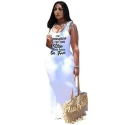 5 XL / White J&H fashion chic scoop neck tank top sleeveless statement shirt full length sexy bodycon women autumn dresses summer clothes