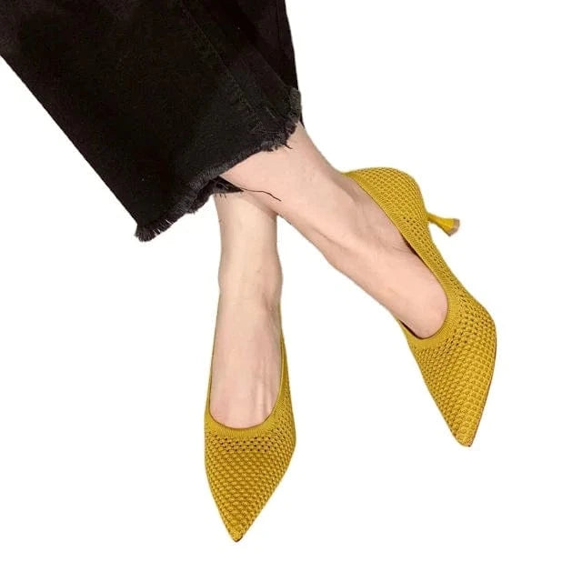50%OFF Women Pumps Summer Comfortable Triangle Heeled Party Shoes Stiletto Sexy Single Shoes Flying Woven Mesh Breathable Women