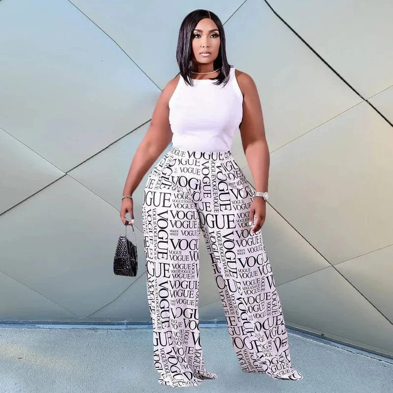 5103 Plus Size Pretty Print Palazzo Pants High Waist Loose Long Wide Leg Pants Women's Pants & trousers