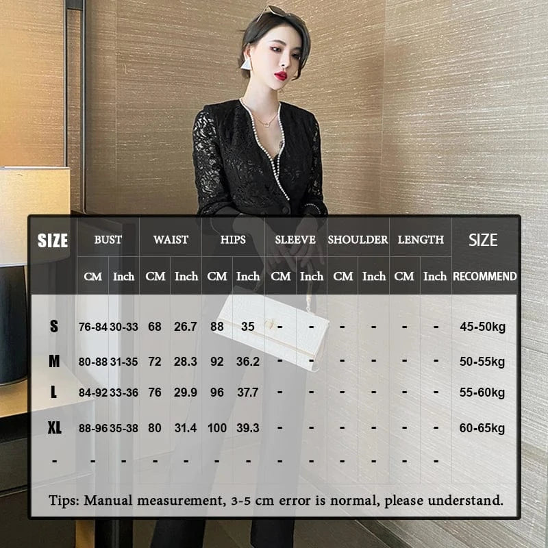 5344 Sexy black Slim Style Women Pant Suits 2024 Spring Waist lace beaded Blazer suit & Pencil Pant Work Style Women Set