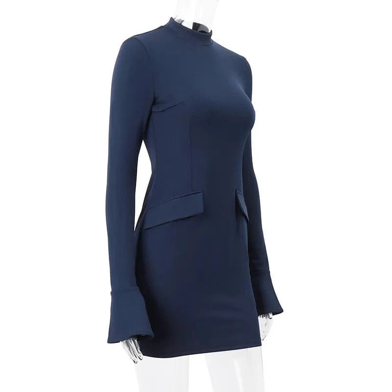 5374A Elegant Patchwork Long Sleeve Solid Mini Women's Dresses Evening Party Prom Ladies Y2k Undefined Winter Clothing
