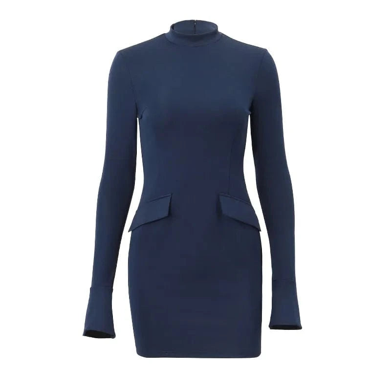5374A Elegant Patchwork Long Sleeve Solid Mini Women's Dresses Evening Party Prom Ladies Y2k Undefined Winter Clothing