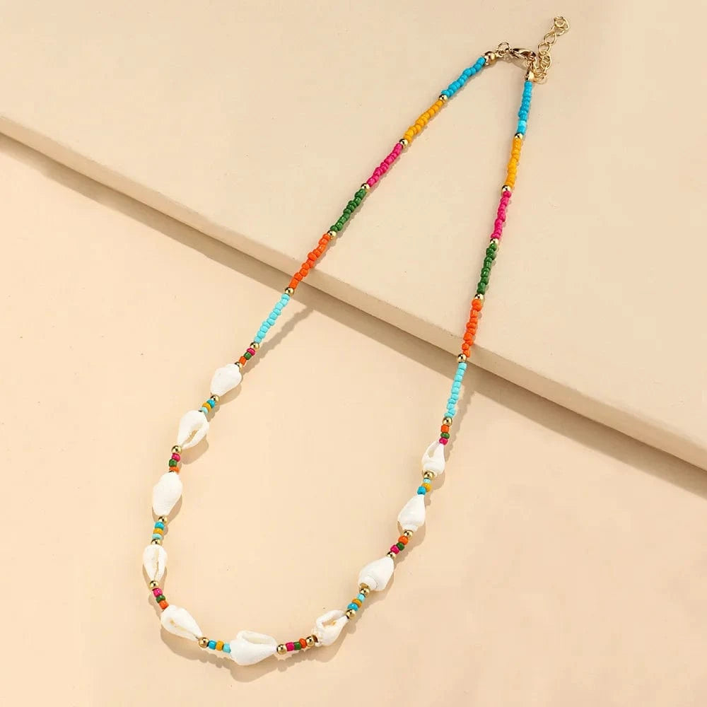 53cm / KRKC-0088-CH-53cm KRKC Hawaiian Tear Drop Shell Natural Pearl Pendant Jewelry Wholesale Trendy 18k Gold Bohemian Women Colorful Bead Necklace