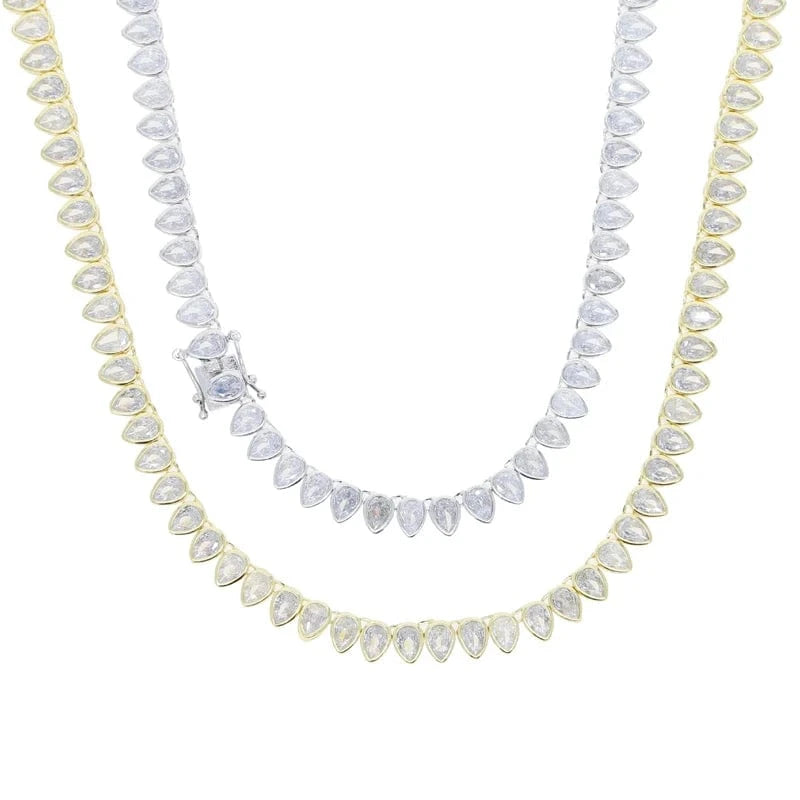 5A Cubic Zirconia Tear Drop Water Drop Bezel CZ Tennis Chain Necklace For Women Girl Fashion Party Jewelry