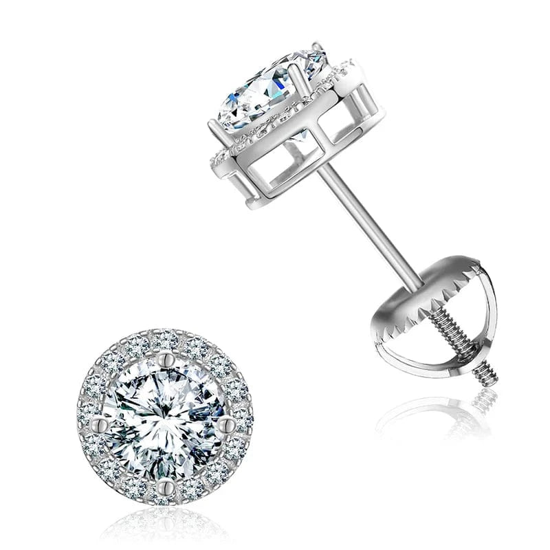 5mm 0.5ct*2-Silver Dropshipping Luxury Fine Jewelry Fashion Mens 3mm-10mm Iced Out Gold Plated 925 Silver VVS Moissanite Diamond Halo Stud Earrings