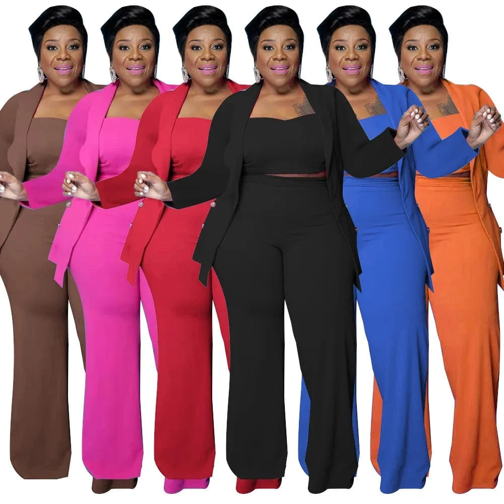 5xl Oversized 3 Piece Set Tracksuit Women Coat Vest Long Pants Sets Long Sleeve Fall Clothes Streetwear Plus Size Women's Sets