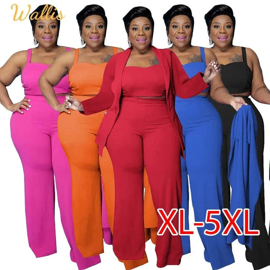 5xl Oversized 3 Piece Set Tracksuit Women Coat Vest Long Pants Sets Long Sleeve Fall Clothes Streetwear Plus Size Women's Sets
