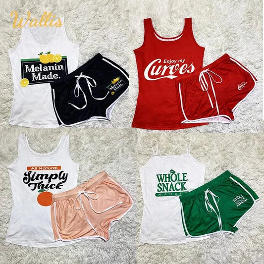 5XL Wholesale Women's Shorts Sets Tank Top Shorts Summer Clothes For Women Sports Fitness Plus Size Two Piece Suit Tracksuits