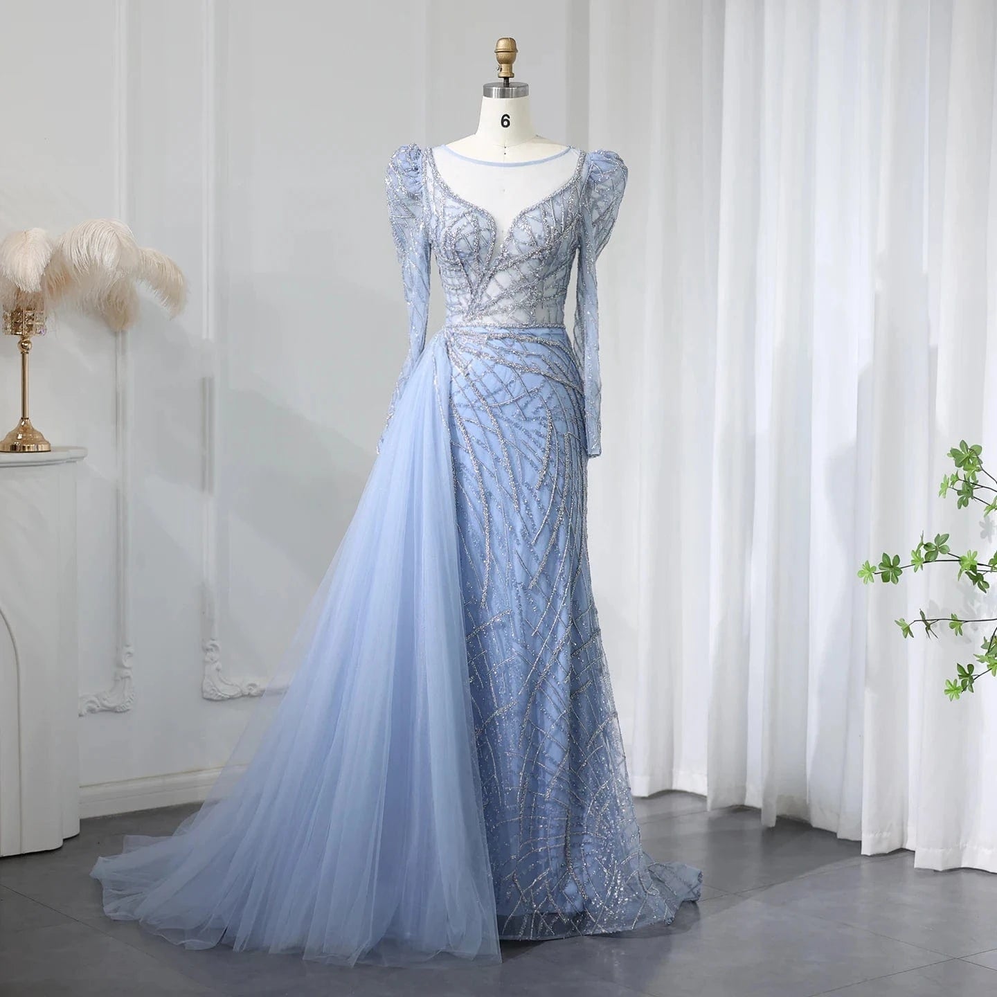 6 / 1 Luxury Muslim Gold Mermaid Beaded Dubai Evening Dresses With Overskirt 2024 Plus Size Women Wedding Party Gown Sz048
