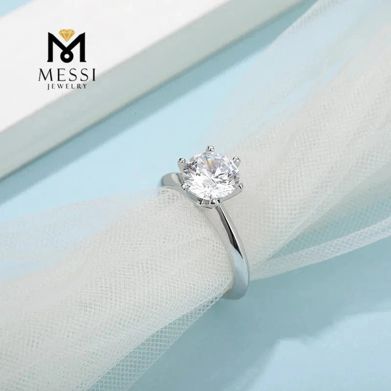 6.5 / 1ct S925 ring Messi Jewelry simple six prongs setting 1-3ct DEF moissanite ring in sterling 925 silver woman daily wear silver ring