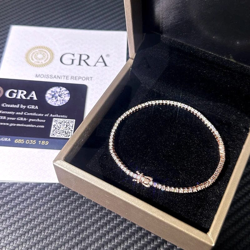 6.5inches-bracelet / 2.0mmRose Gold plated In Stock Hip Hop 925 Silver 2mm 3mm 4mm 5mm 6.5mm 8mm Moissanite Tennis Bracelet Pass Diamond Test Iced Out Moissanite Jewelry