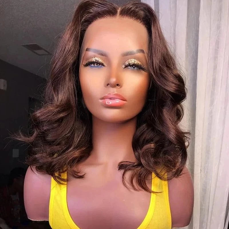 6 / 8 Inches 100% Cuticle Aligned Wig Red Brown Color Customized Loose Wave Virgin Brazilian Human Hair Lace Front Wigs