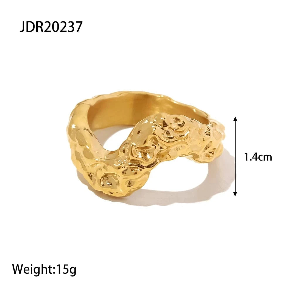 6 / Cute / R2071 R2071 Punk 18K Gold Plated Stainless Steel V Shape Hammered Surface Minimalist Hip Hop Rings Jewelry