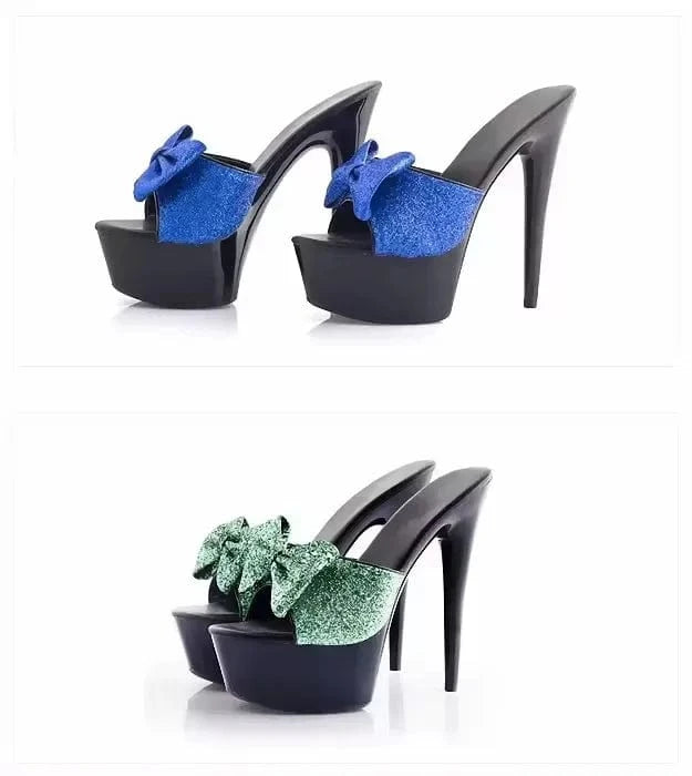 6 inch-15cm Sweet Peep Toe Bowknot Thin Heels Stripper Platform Slippers Pole Dance Shoes Full Dress Big Size Sexy Fetish Shoes