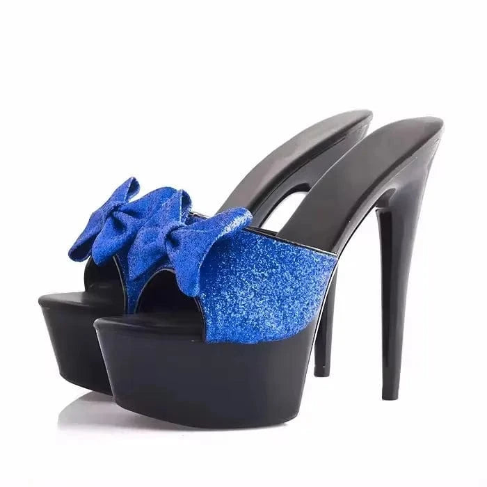 6 inch-15cm Sweet Peep Toe Bowknot Thin Heels Stripper Platform Slippers Pole Dance Shoes Full Dress Big Size Sexy Fetish Shoes