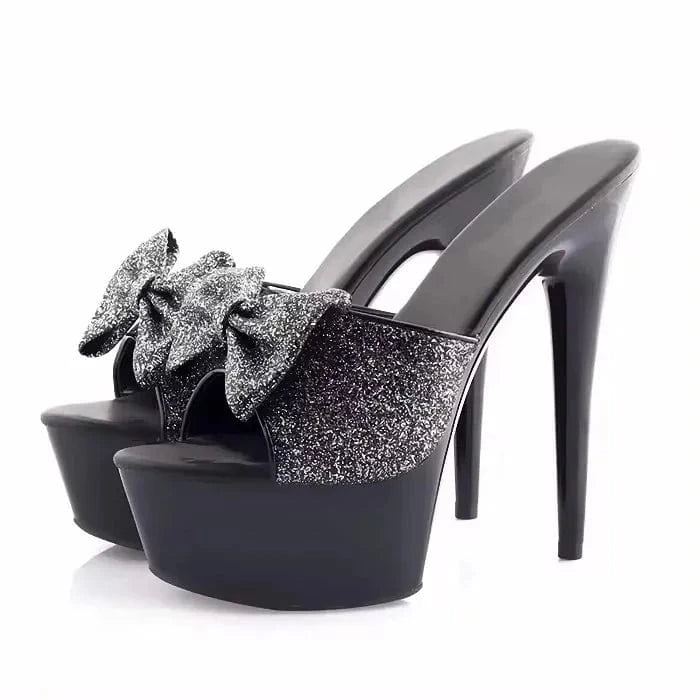 6 inch-15cm Sweet Peep Toe Bowknot Thin Heels Stripper Platform Slippers Pole Dance Shoes Full Dress Big Size Sexy Fetish Shoes