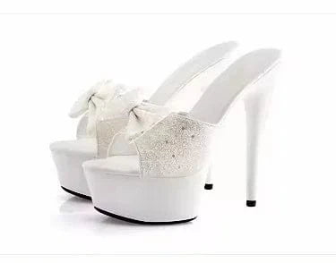 6 inch-15cm Sweet Peep Toe Bowknot Thin Heels Stripper Platform Slippers Pole Dance Shoes Full Dress Big Size Sexy Fetish Shoes