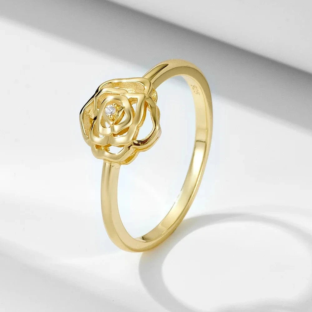 6 / KSR180 gold fashion fine jewelry 925 sterling silver flower camellia diamond zircon gold plated rings for women