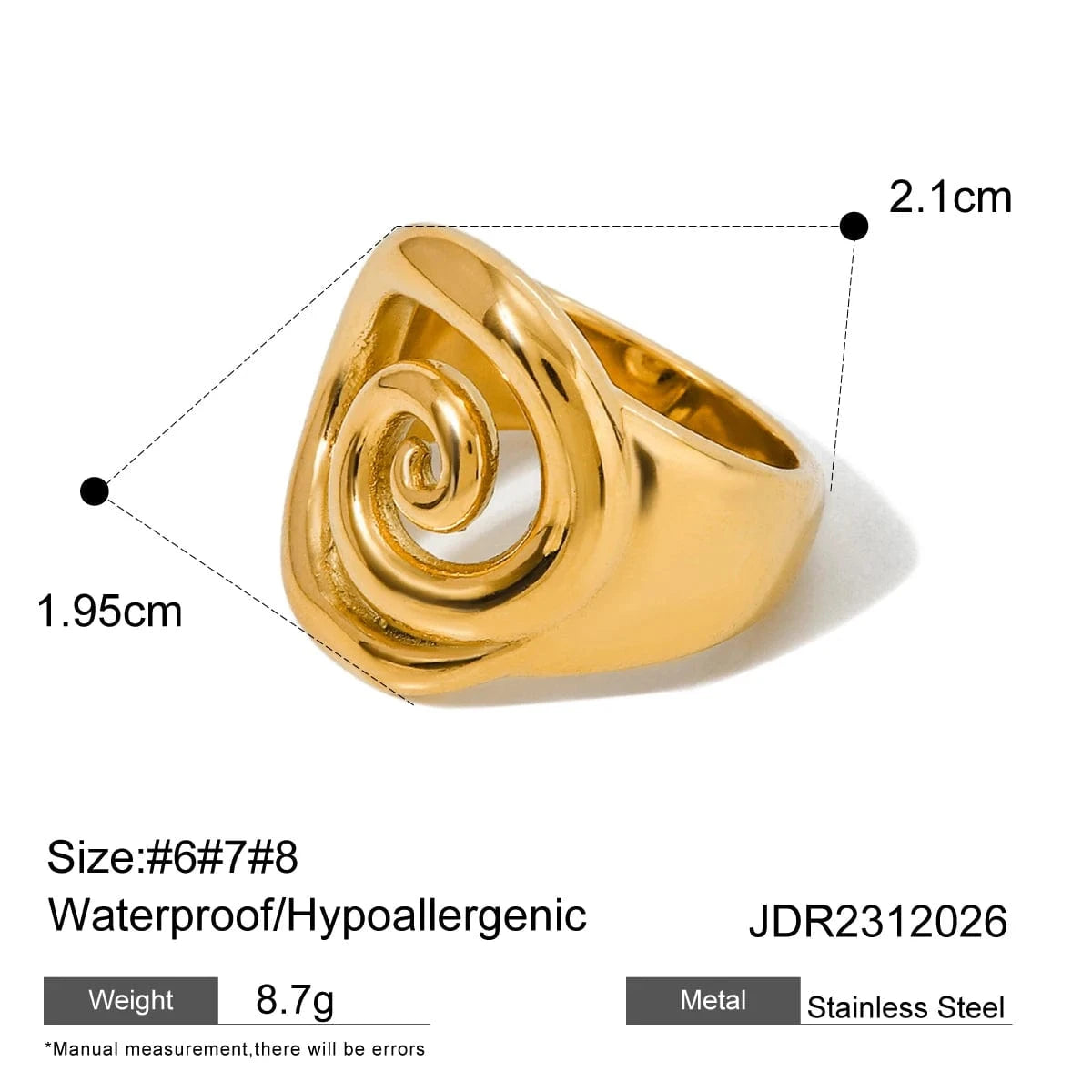6 / minimalist / R2644 R2644 New Design Stainless Steel Women Jewelry Rings 18K Gold Plated Chunky Spiral Hoop Rings