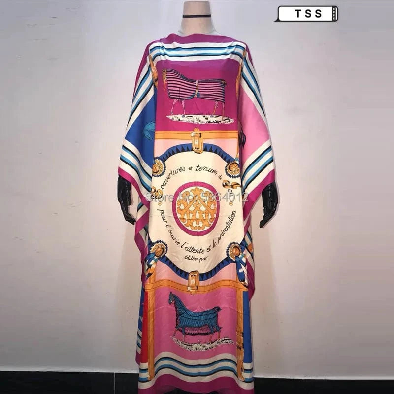 6 / One Size Africa Fashion Blogger Recommend Popular printed Silk Kaftan Maxi dresses Loose Summer Beach Bohemian kaftan long dress for lady