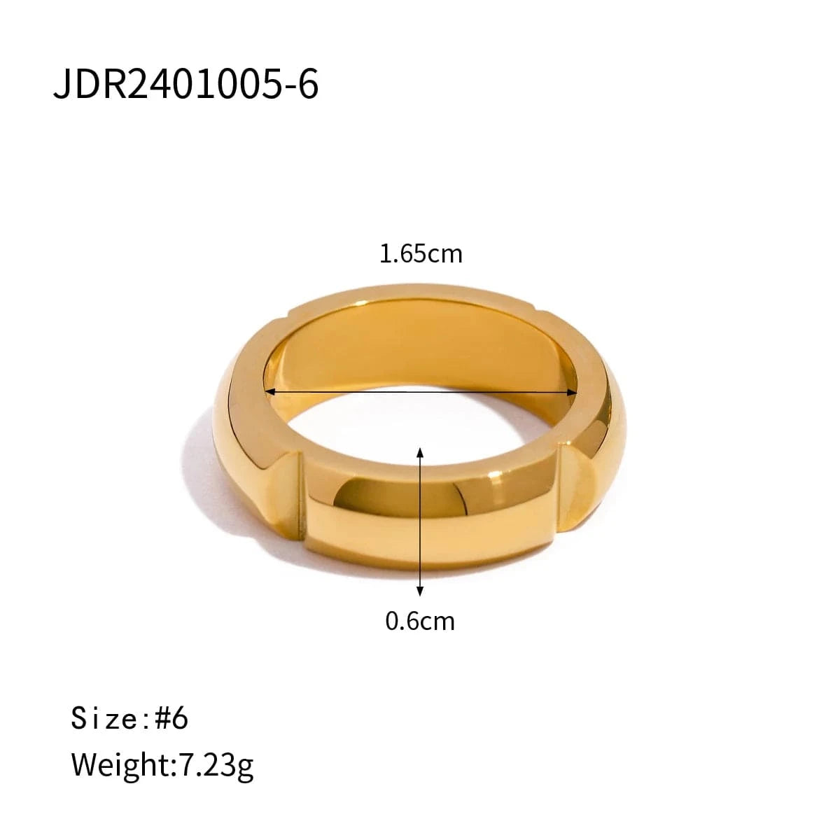 6 / R2636 R2636 Jewelry Smooth Simple Unisex Ring 18K PVD Gold Plated Stainless Steel Statement Ring For Men Women