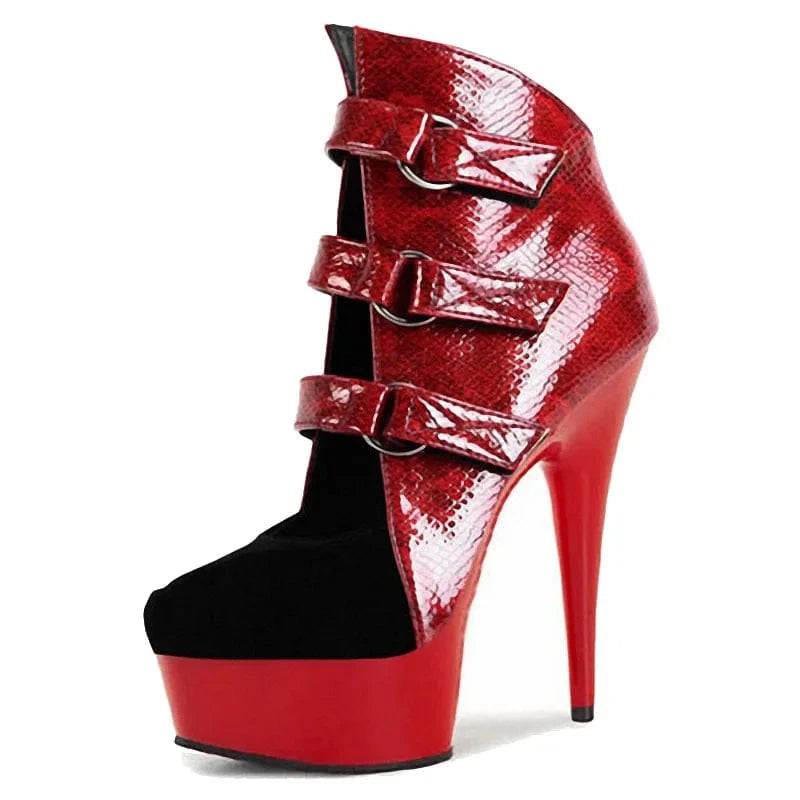 6 / Red-Red background 15 cm thin heel thick bottom black and red stitching new sexy nightclub banquet high-heeled single shoes