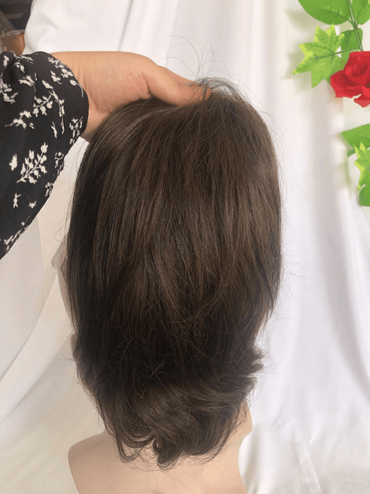 #6 Toupee Swiss Lace with PU Cambodian Hair Mens Toupee Brown Color 100% Human Hair Man Toupee Hair System