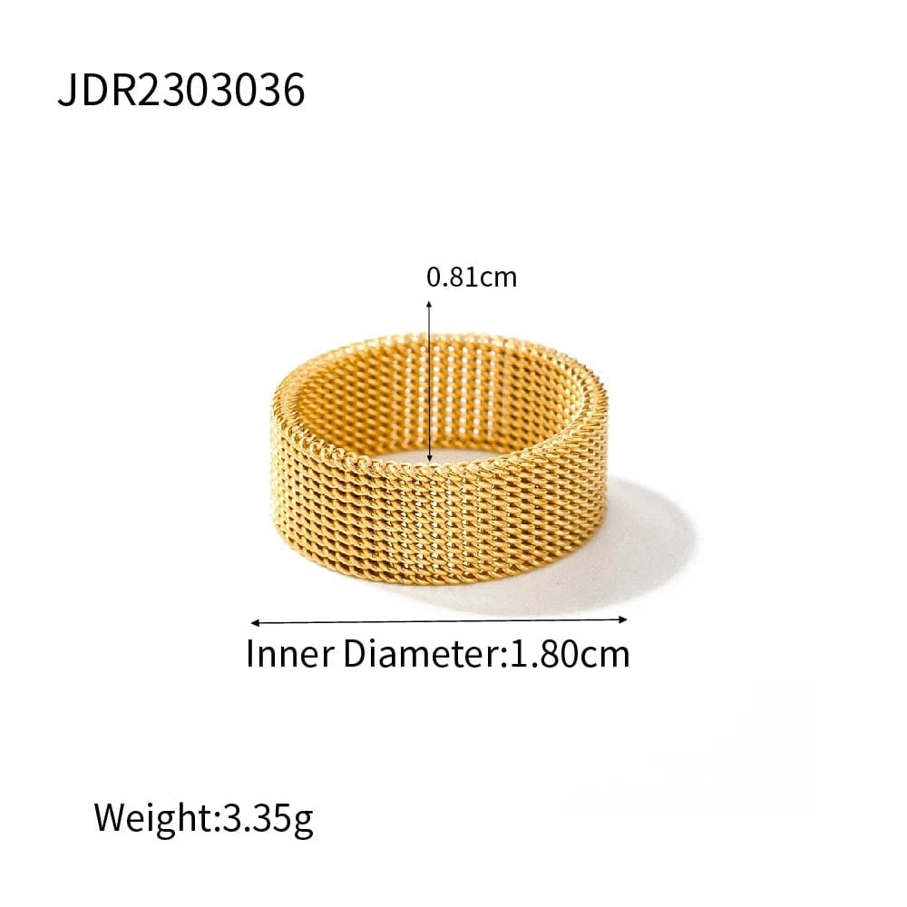 6 / Trendy / R1926 R1926 Arrival Wide Band Stainless Steel 18k Gold Open Spaced Simple Lattice Woven Zip Chain Enamel Rings