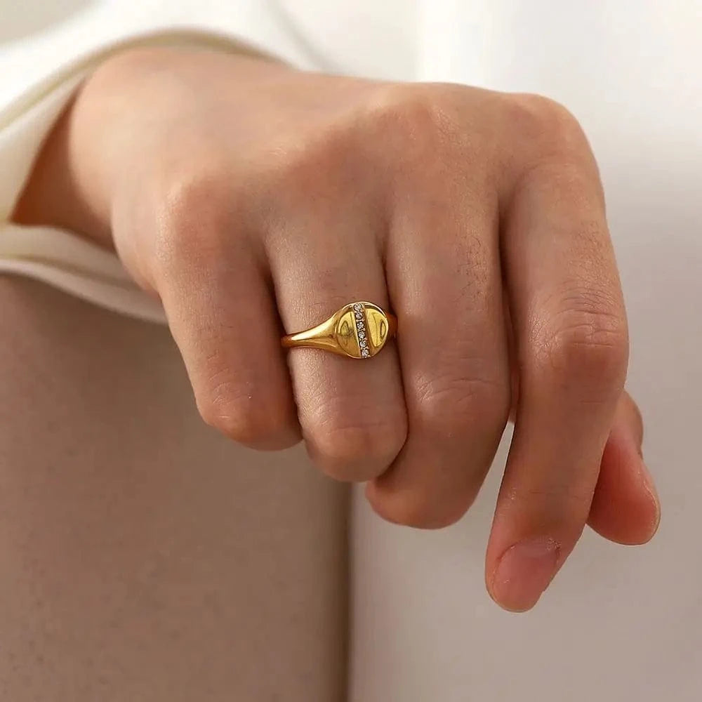 6 / TRENDY / R2084 R2084 High Polished Smoothy Shiny Cubic Zircon Dainty 18K Gold Plated Stainless Steel Rings For Women