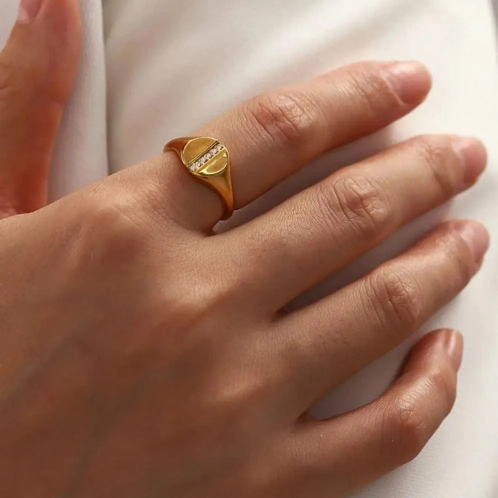 6 / TRENDY / R2084 R2084 High Polished Smoothy Shiny Cubic Zircon Dainty 18K Gold Plated Stainless Steel Rings For Women