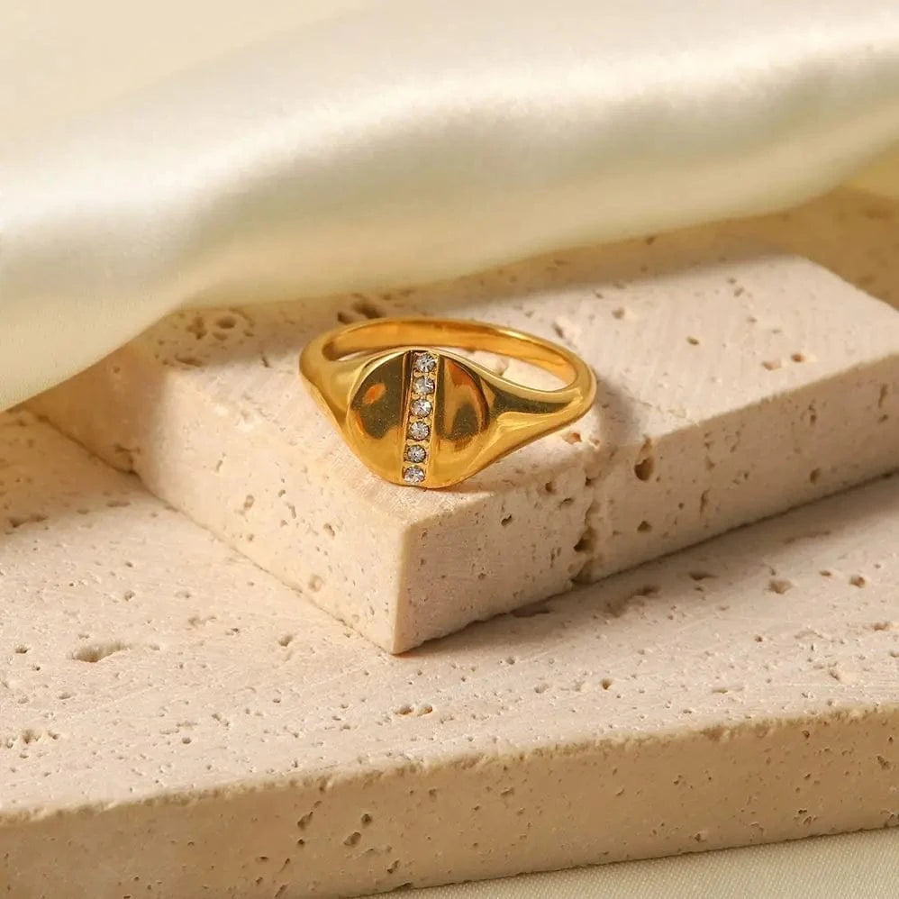 6 / TRENDY / R2084 R2084 High Polished Smoothy Shiny Cubic Zircon Dainty 18K Gold Plated Stainless Steel Rings For Women