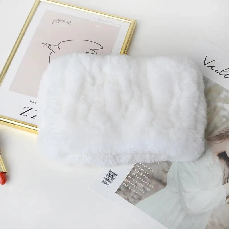 6 Winter Knit Rex Rabbit Fur Headbands High Elastic Knitted Neck Warmer Scarves for Women