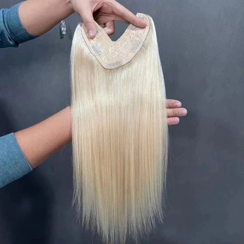 #60 / 16 Inches Emeda easy install V shape machine made topper clip ins human virgin hair extensions