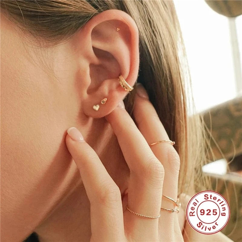 60226978000C gold INS 925 silver jewelry earrings Love Heart Diamond CZ Simple Tiny Versatile 18K gold plated stud earrings fine jewelry
