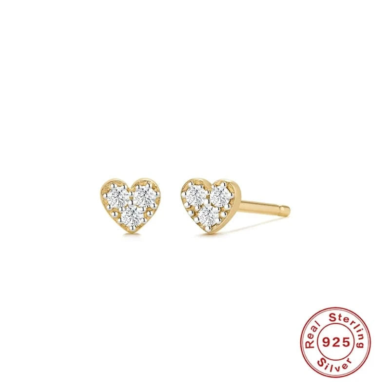 60226978000C gold INS 925 silver jewelry earrings Love Heart Diamond CZ Simple Tiny Versatile 18K gold plated stud earrings fine jewelry